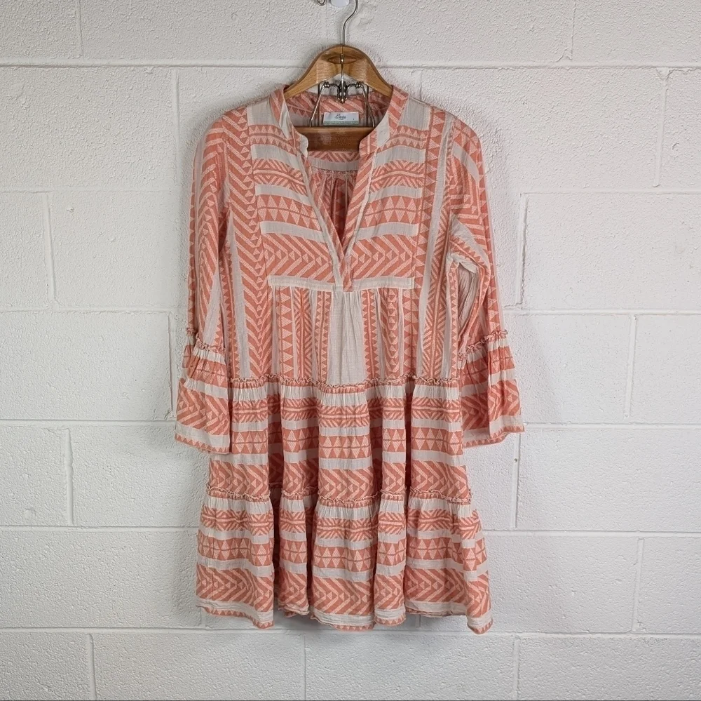 Devotion Twins Dress Womens S Orange Peach Ella Embroidered Tunic Tiered - Picture 1 of 10
